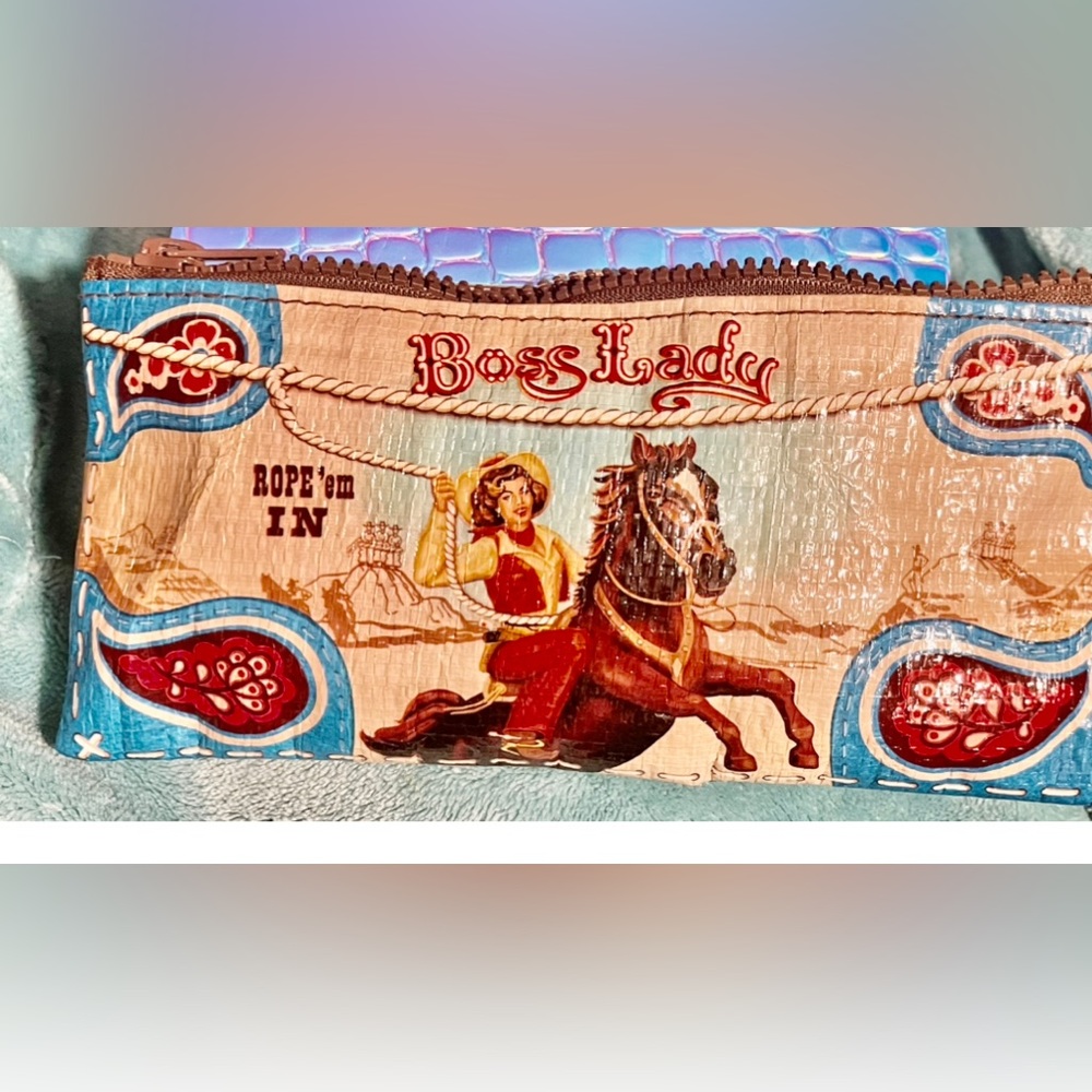 novelty zipper pouch vtg retired zip cosmetic bag "boss Lady: rope em in" RARE